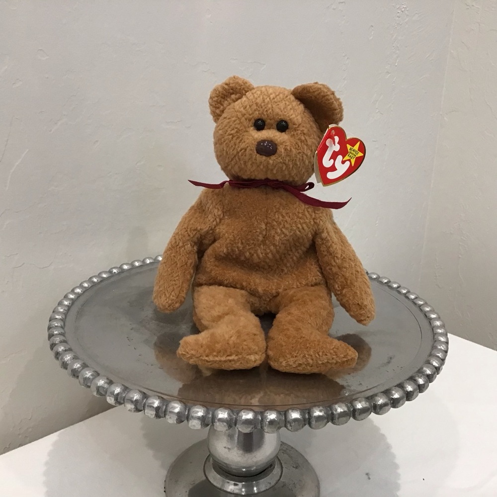 “Curly” Beanie BabyBear — DOB 04/12/1996 • Vintage Plush Gift